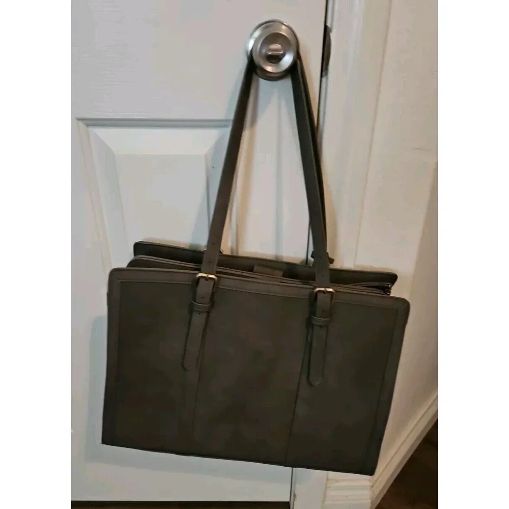 Laptop Bag Briefcase For Women Work Tote Leather Purse Gray Lots Of Pockets - Picture 13 of 16